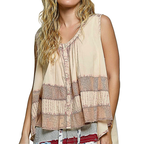 POL Oversized Tank Top Ruffle Crochet Contrast Sleeveless Blush Pink Button Top