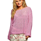 POL Oversized Open-Weave Knit Sweater Lightweight Long Sleeve Pink Casual Top