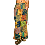 POL Pants Floral Patch Colorful Print Tied Side Elastic Waist Wide Leg Trousers
