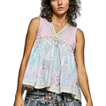 POL Ruffle Babydoll Blouse Lace Back Floral V-Neck Sleevelesss Blush Pink Boho Top