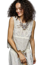POL Sleeveless Crochet Top Women Flowy Fit Scalloped Border Summer Boho