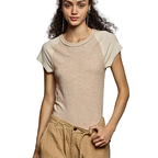 POL T-Shirt Casual Round Neck Short Sleeve Almond Beige Daily Top Tee