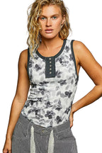 POL Floral Round Neck Cropped Ribbed Tank