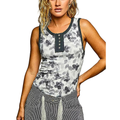 POL Tank Top Floral Ribbed Black Round Neck Button Sleeveless Casual Blouse