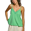 POL Textured Knit Camisole Top V-Neck Lace Trim Light Green Sleeveless Blouse