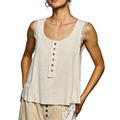 POL Textured Knit Tank Vanilla Button Round Neck Sleeveless Lace Trim Blouse