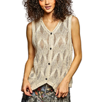 POL V-Neck Knit Vest Lightweight Wave Buttoned Sleeveless Cream Beige Sweater