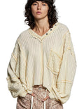 POL V‑Neck Long Sleeve Top with Stitch Detail Women’s Casual Knit Shirt