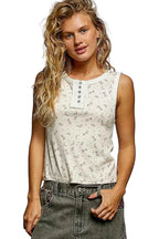 POL Vintage Floral Print Slim-Fit Knit Tank with Raw-Edge Details