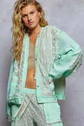 POL Woemens Jacket Exposed Seam Mint Blue Hooded with Floral Lace Detail PALE MINT POL_Woemens_Jacket_Exposed_Seam_Mint_Blue_Hooded_with_Floral_Lace_Detail Trendsi