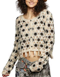 POL Women’s Openwork Floral Black Crochet Cardigan Tassel Hem Boho Layering Top- STYLEINGER