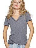 POL V-Neck Short Sleeve Ribbed T-Shirt with Contrast Overlock Stitching