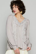 POL Womens Blouse Floral Embroidery Woven Top with Lace Trim ROMANTIC TAUPE POL_Womens_Blouse_Floral_Embroidery_Woven_Top_with_Lace_Trim Trendsi