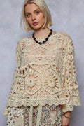 POL Womens Chrochet Top Cream Round Neck Weave Knit Pattern Cropped CREAM One Size POL_Womens_Chrochet_Top_Cream_Round_Neck_Weave_Knit_Pattern_Cropped Trendsi