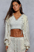 POL Womens Hooded Lace Jacket Floral Cream Balloon Sleeve with Stitch Detail Cream POL_Womens_Hooded_Lace_Jacket_Floral_Cream_Balloon_Sleeve_with_Stitch_Detail Trendsi