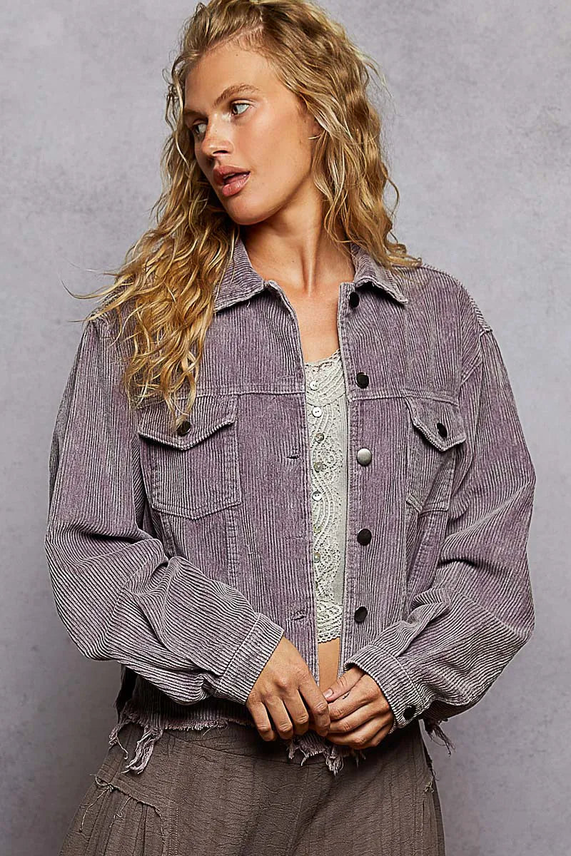 POL Womens Jacket Lilac Corduroy Trucker Buttoned Ribbed Long Sleeve Lilac POL_Womens_Jacket_Lilac_Corduroy_Trucker_Buttoned_Ribbed_Long_Sleeve Trendsi