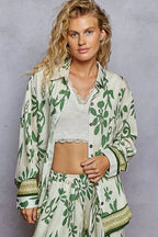 POL Womens Shirt Ivory Green Floral Button Long Sleeve Pocketed Top IVORY GREEN FLORAL POL_Womens_Shirt_Ivory_Green_Floral_Button_Long_Sleeve_Pocketed_Top Trendsi