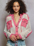 POL Womens Shirt Texture Woven Pink Mix Hooded Top with Drawstring Hem PINK MULTI POL_Womens_Shirt_Texture_Woven_Pink_Mix_Hooded_Top_with_Drawstring_Hem Trendsi