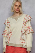 POL Womens Sweater Cream with Floral Ruffle Detail Round Neck Pullover POWDER CREAM POL_Womens_Sweater_Cream_with_Floral_Ruffle_Detail_Round_Neck_Pullover Trendsi