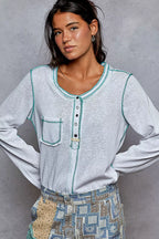 POL Womens T-shirt Round Neck Long Sleeve Top with Contrast Stitching Off White OFF WHITE POL_Womens_T-shirt_Round_Neck_Long_Sleeve_Top_with_Contrast_Stitching_Off_White Trendsi