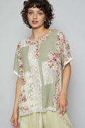 POL Womens T-shirt Sage Lace Round Neck Short Sleeve Floral with Patch Detail Sage POL_Womens_T-shirt_Sage_Lace_Round_Neck_Short_Sleeve_Floral_with_Patch_Detail Trendsi
