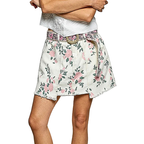 POL Floral Mini Skirt A-line Raw Hem Ivory Multi Pink Cotton Denim Boho Casual Skirt