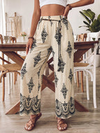 Boho Print Women's Pants Wide Leg Drwastring High Waist Casual Loose Summer