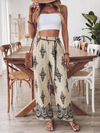 Boho Print Women's Pants Wide Leg Drwastring High Waist Casual Loose Summer