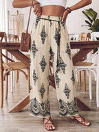 Boho Print Women's Pants Wide Leg Drwastring High Waist Casual Loose Summer