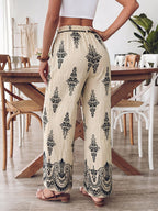Boho Print Women's Pants Wide Leg Drwastring High Waist Casual Loose Summer