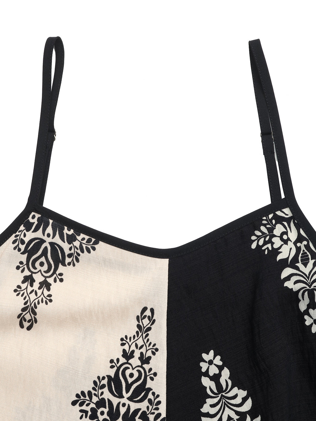 Midi Cami Dress Boho Print Color Block Paisley Black White Sleveless A-Line