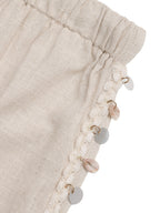 Linen Women's Pants Shell Side Tassel Casual Drawstring High Waist Wide Leg