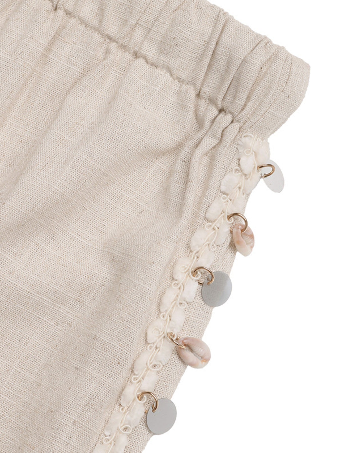 Linen Women's Pants Shell Side Tassel Casual Drawstring High Waist Wide Leg