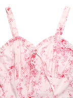 Midi Cami Dress Floral Pink V-Neck Ruffle Tied High Waisted Sleeveles Smocked