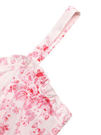 Midi Cami Dress Floral Pink V-Neck Ruffle Tied High Waisted Sleeveles Smocked