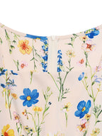 Casual Maxi Dress Floral Colorful Flower Print Square Neck Ruffle Short Sleeve