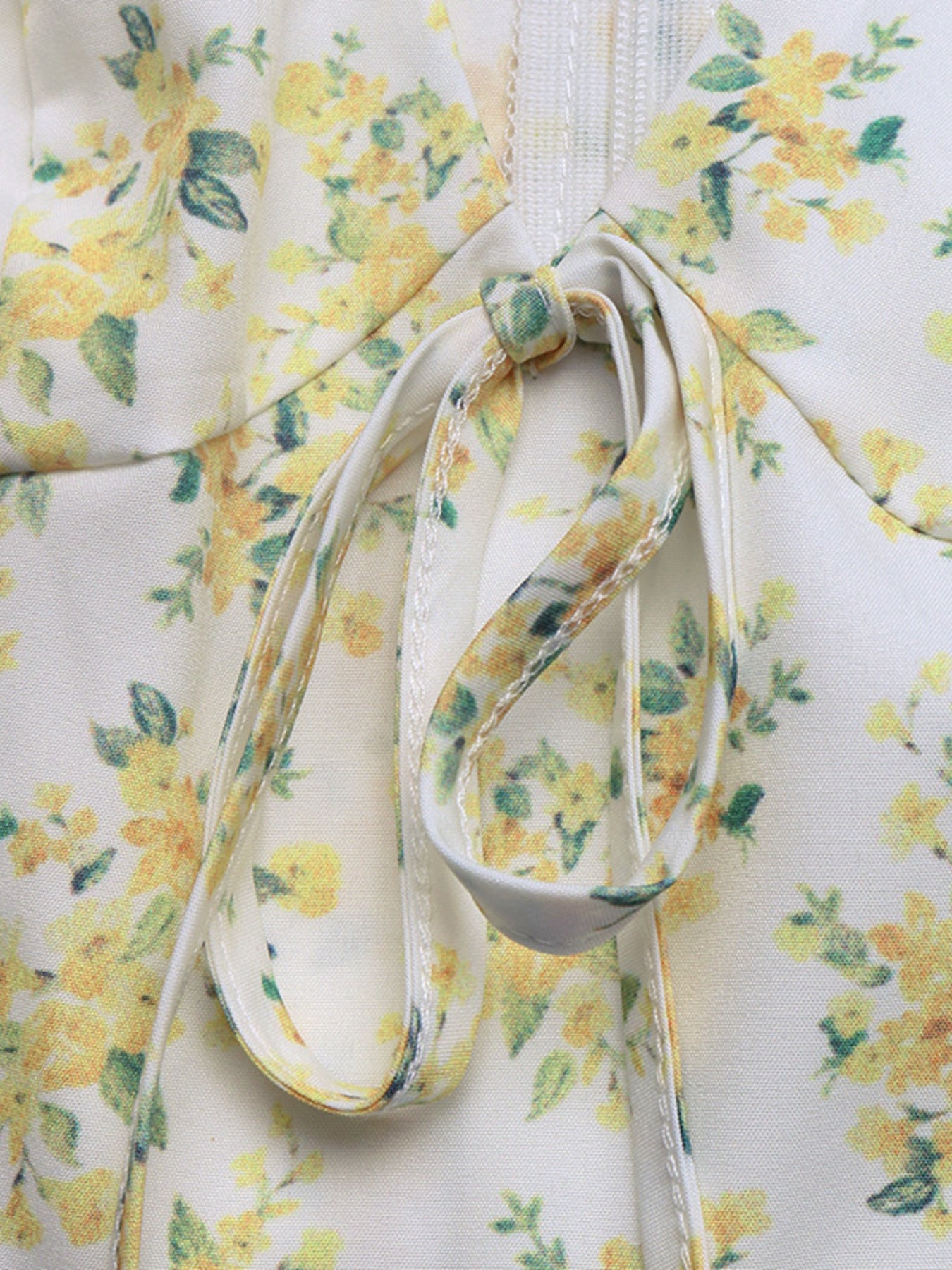 Mini Dress Floral Yellow Print V-Neck Corset Waist Pleated Ruffle Short Sleeve