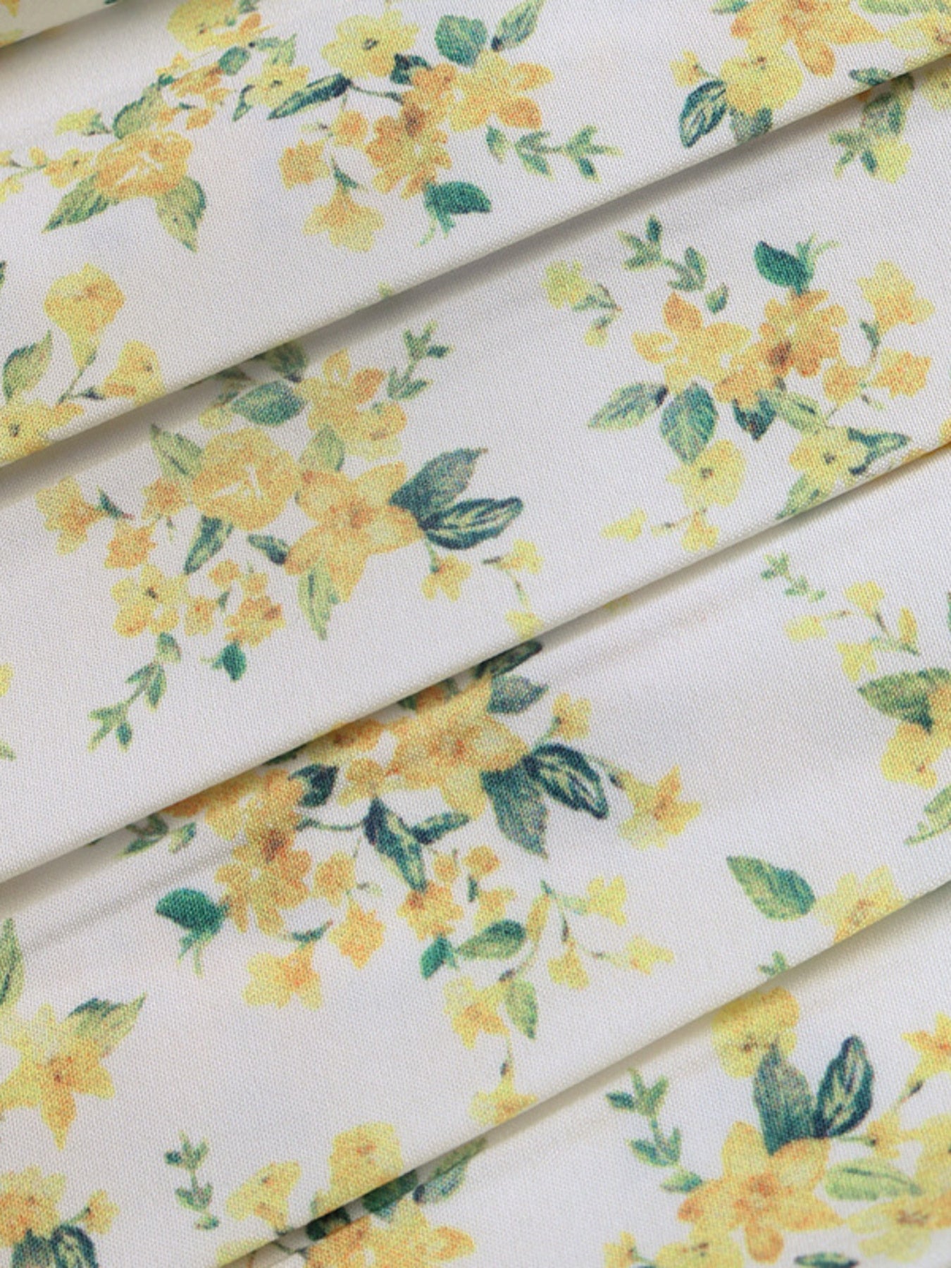 Mini Dress Floral Yellow Print V-Neck Corset Waist Pleated Ruffle Short Sleeve