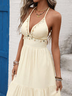 Cami Maxi Dress V-Neck Summer Shell Tasseled Ruffle Layered High Wasited