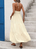 Cami Maxi Dress V-Neck Summer Shell Tasseled Ruffle Layered High Wasited