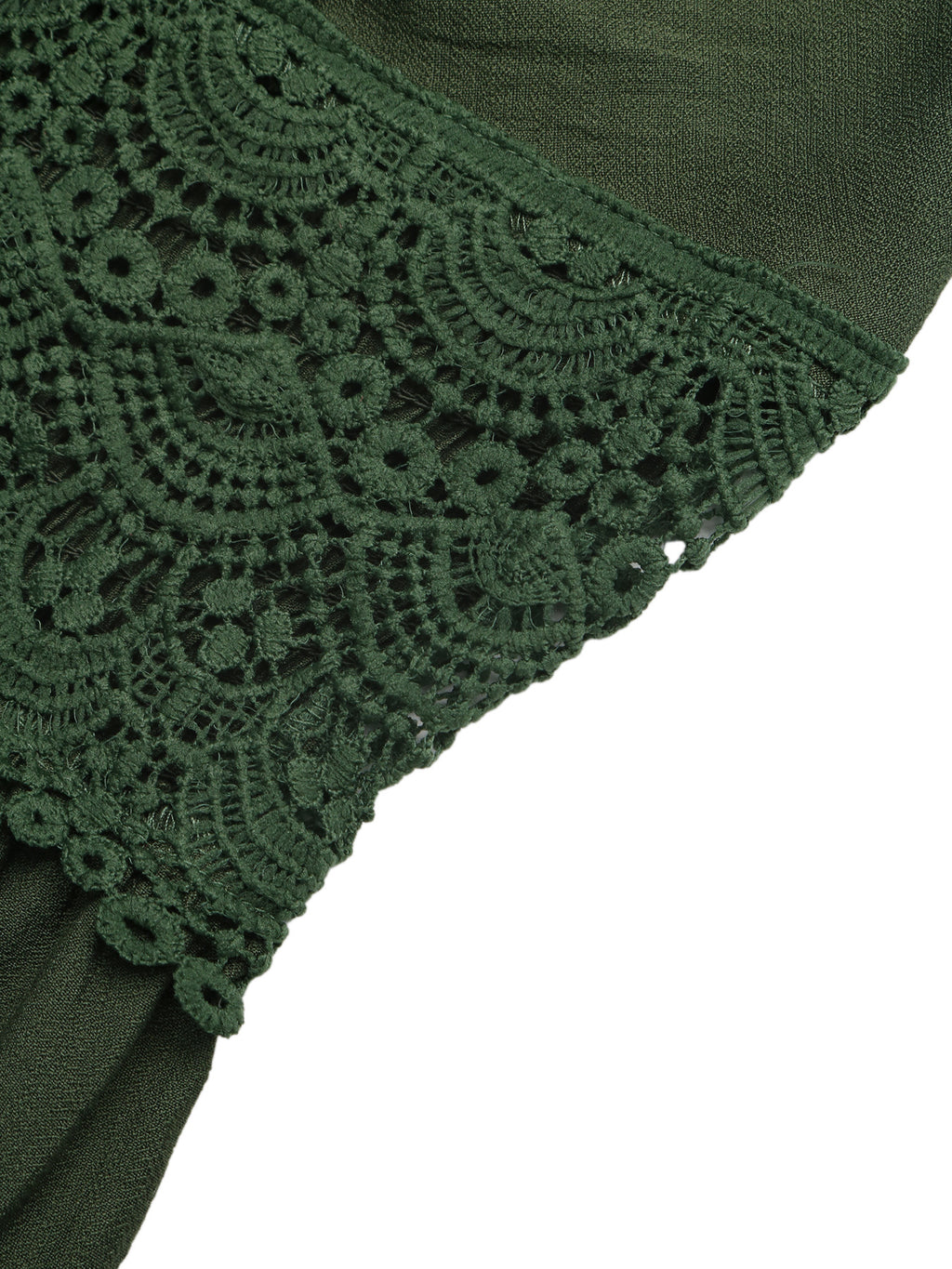 Casual Maxi Dress Floral Lace Trim Spaghetti Strap Smocked Waist Ruffle A-Line