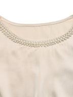 Satin Bodysuit Round Neck Pearl Trim Short Sleeve Fashion Gold Romper