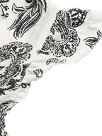 Maxi Dress Boho Paisley Balck Print V-Neck Ruffle Layered Short Sleeve