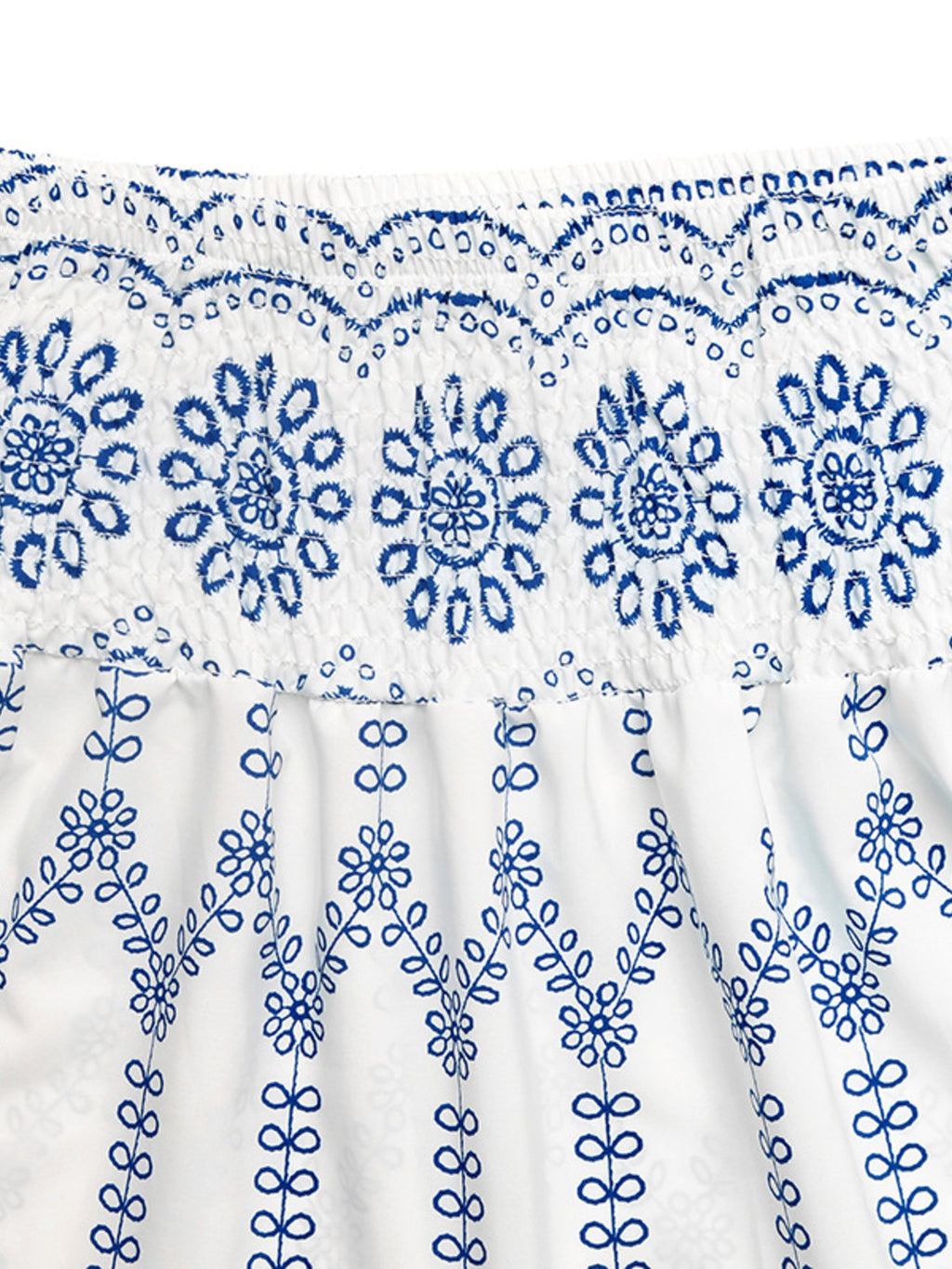 Maxi Skirt Floral Blue Print Casual A-Line Ruffle Layered Elastic Smocked Waist