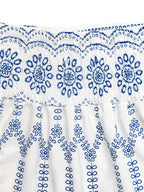 Maxi Skirt Floral Blue Print Casual A-Line Ruffle Layered Elastic Smocked Waist