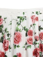 Maxi Skirt Floral Rose Print Flowing A-Line Pleated Ruffle Casual High Waisted
