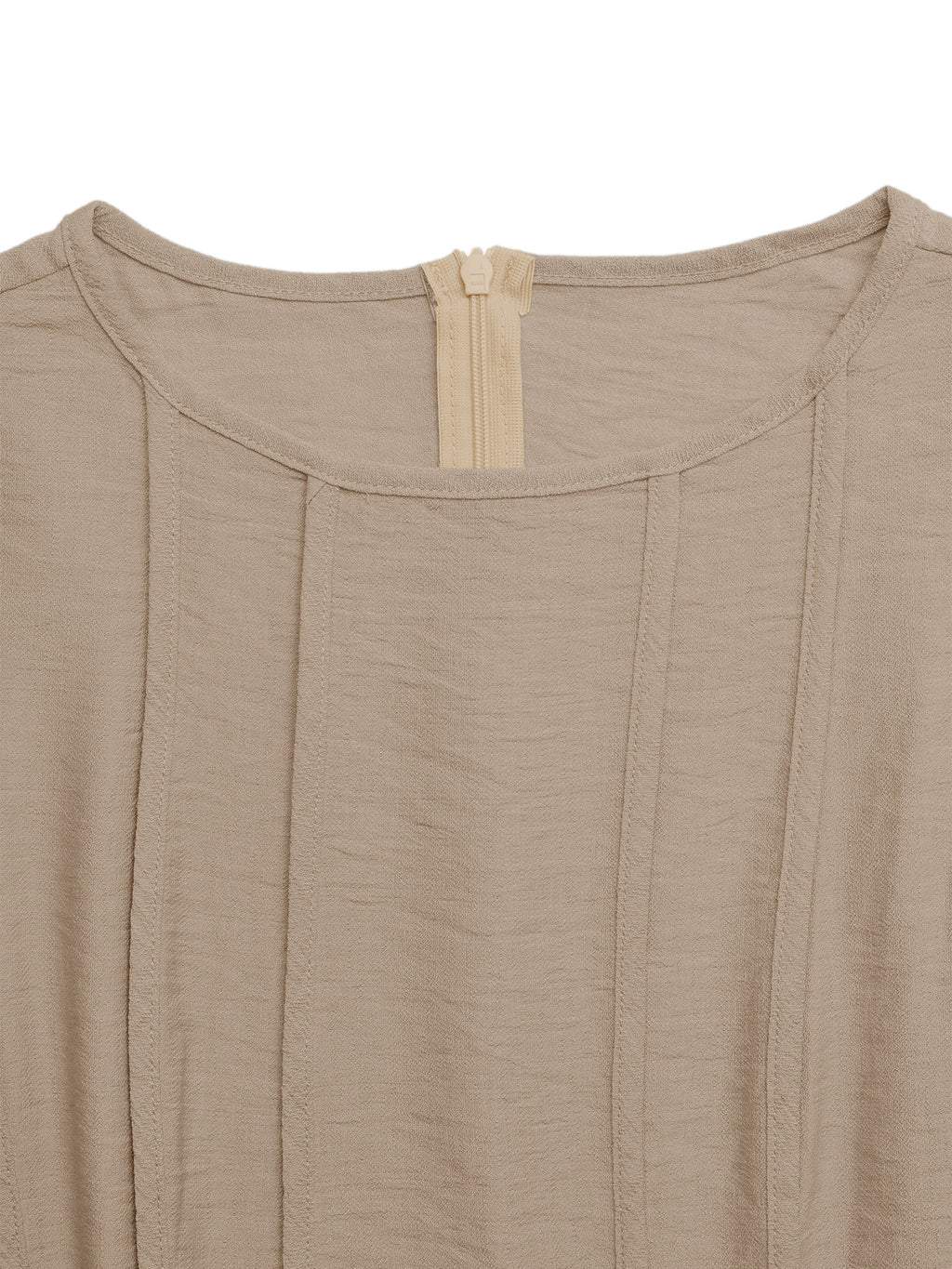 Maxi Dress Sleeveless Textured Round Neck Pleated Khaki Fashion Elegant