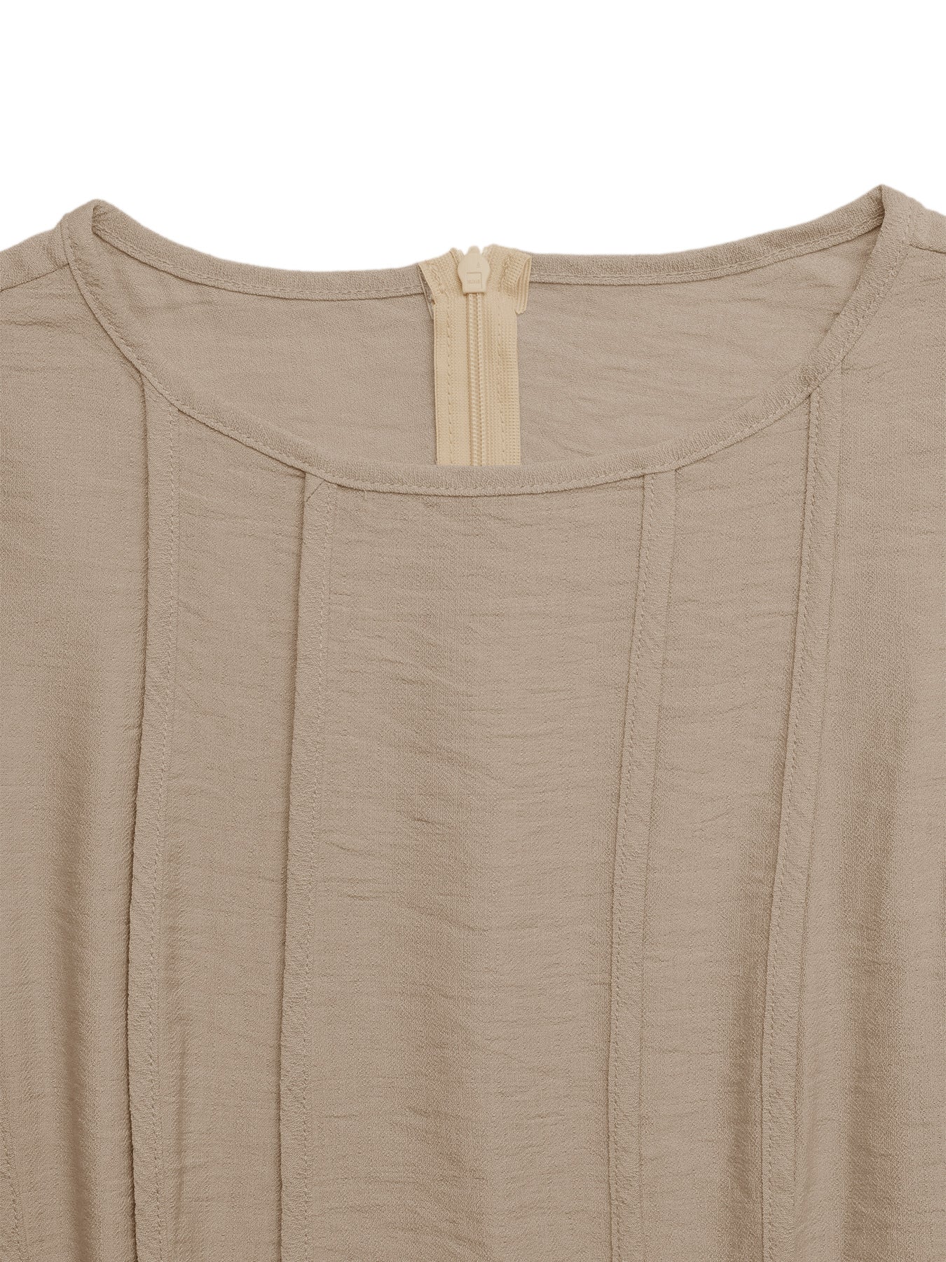 Maxi Dress Sleeveless Textured Round Neck Pleated Khaki Fashion Elegant