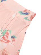 Fashion Outfit Set Pink Sleeveless Bow Tie Blouse and Floral Ruffle Midi Skirt