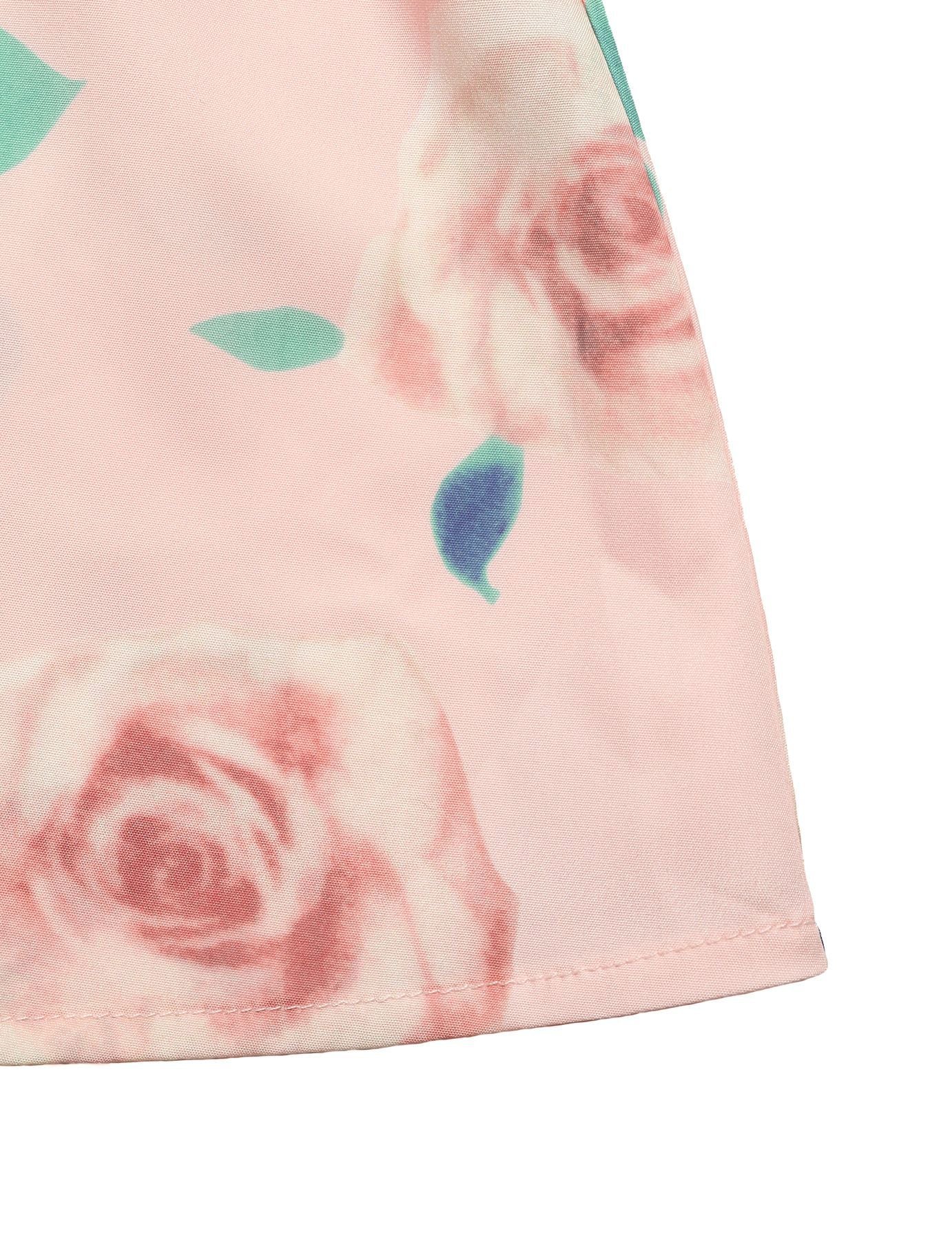 Fashion Outfit Set Pink Sleeveless Bow Tie Blouse and Floral Ruffle Midi Skirt